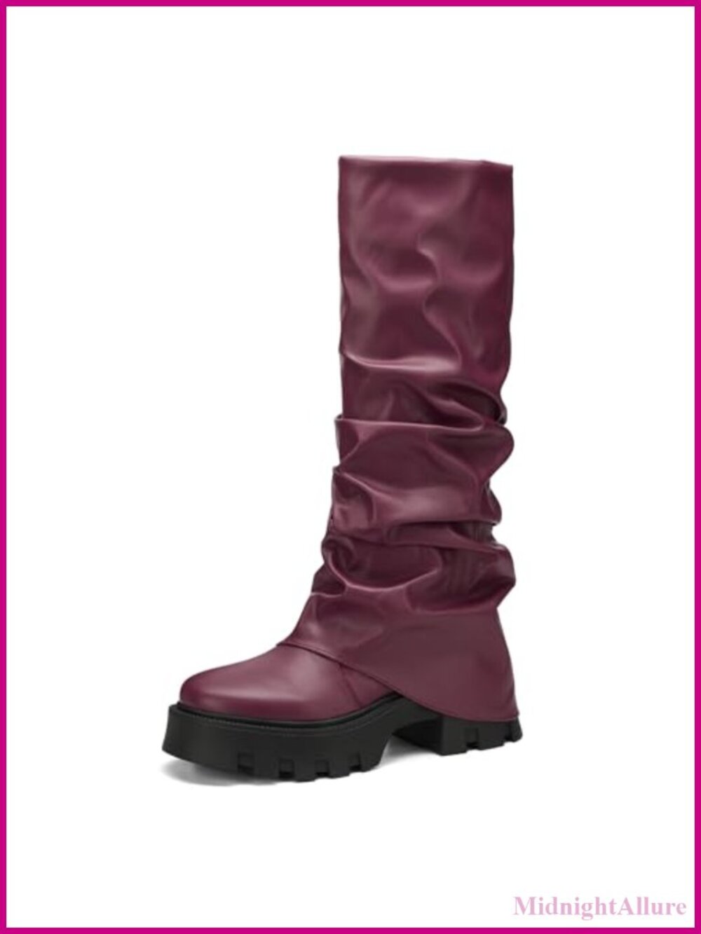 Fold Over Platform Knee High Boots Chunky Heel Pull On Women